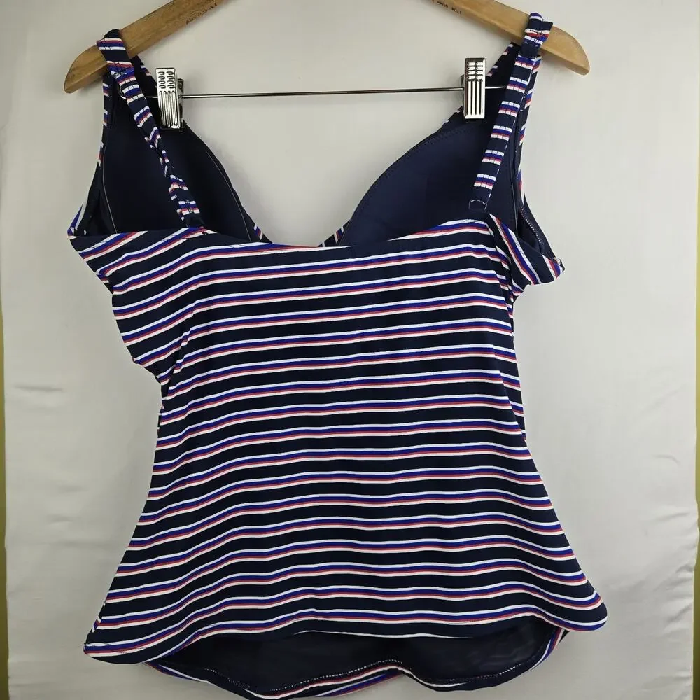 Niptuck Swim Women Size 12 Tankini Stripe Top Multi Fit Cup